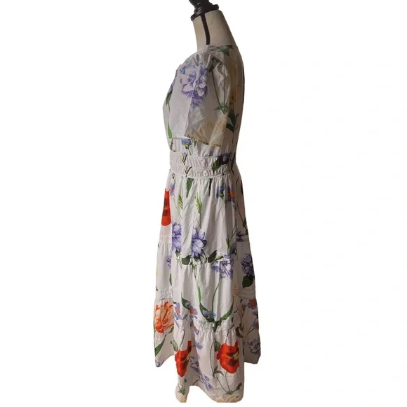 Maeve by Anthropologie Somerset Maxi Floral Dress White Cotton Lined Size M - Picture 9 of 16